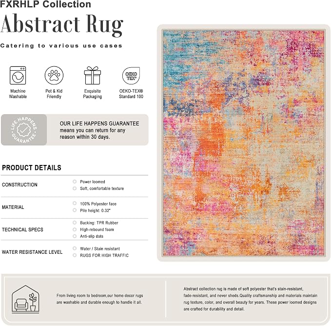 8x10 Area Rug Living Room: Modern Washable Soft Carpet Galaxy Haze | For Bedroom Dining Room Farmhouse Nursery Hallway Office,Modern Abstract,Machine washable,Non-Slip,Stain Resistant,Indoor