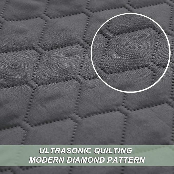 Exclusivo Mezcla Reversible King Size Quilt Bedding Set, Grey | Lightweight Bedspreads with 2 Pillow Shams, Soft Microfiber, All Season Bed Coverlets for Bedroom Guest Room, 104x96 Inch