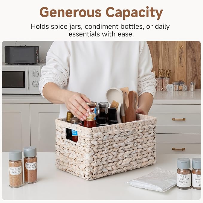 StorageWorks Wicker Storage Baskets for Shelves,White Wicker Baskets,2-Pack | Water Hyacinth Pantry Baskets, Wicker Storage Baskets for Organizing, Pantry Organizers and Storage,White Baskets for Storage