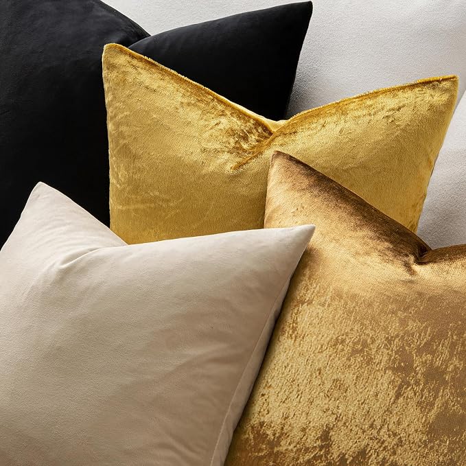 MIULEE 24x24 Inch Pack of 2 Euro Velvet Throw Pillow Covers Golden | Soft Solid Decorative Euro Sham, Modern Luxury Home Decor, for King Bed Sofa Couch Bedroom Livingroom