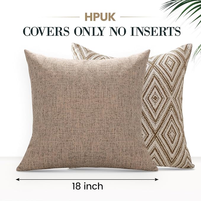 HPUK Throw Pillow Covers 18x18, Set of 4, Light Brown Couch Pillow Covers | Polyester fabric, patterned and solid designs, hidden zippers, machine washable, for sofas and beds, inserts not included