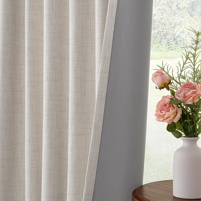 INOVADAY Linen Textured 100% Blackout Sliding Door Curtains 102x90 Beige | 1 Panel, Extra Wide Sliding Glass Door Curtains for Patio, Blackout Curtains for Bedroom, Thermal Insulated