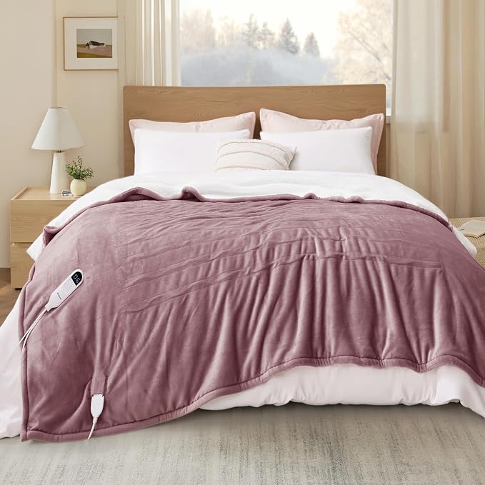 Bedsure Heated Blanket Full Size, Soft Electric Blanket with Preheat, Pink | 6 Heat/6 Timer Settings, 8H Auto Shut-Off, ETL/FCC, Flannel Sherpa, Machine Washable, Gifts for Grandma Grandpa, 50x60in