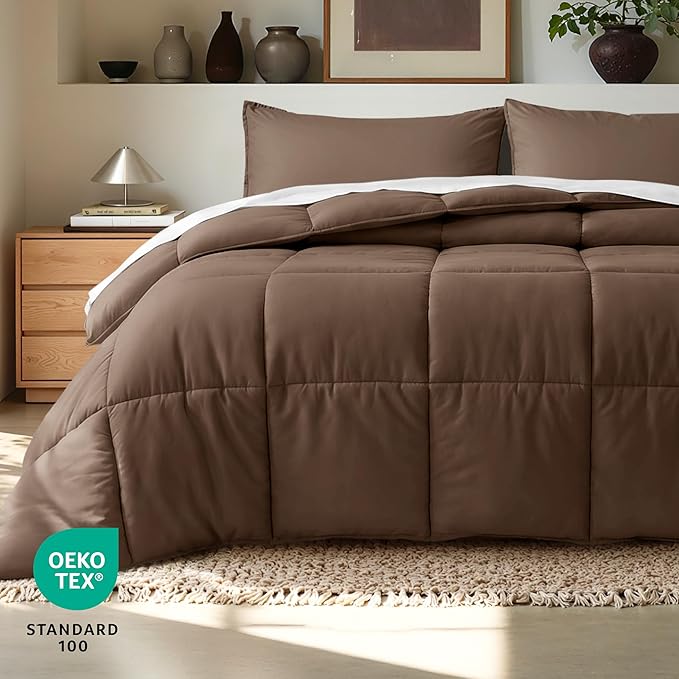 Bare Home Queen Comforter Set - 1800 Ultra Soft (Queen, Cocoa) | All-Season, Breathable, Hypoallergenic, Premium 1800, Warm, Cozy