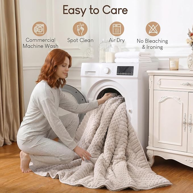 Cottonblue Weighted Blanket 15 lbs for Adults Queen Size Soft Sherpa Fleece | Fuzzy Jacquard Heavy Blankets Throw 60"x80" for Sleep Calm Relax, Cozy Warm Knitted Heavy Blanket for Bed Sofa,Grey & Beige