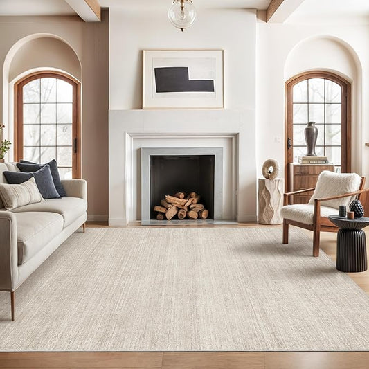5x8 Area Rug Non Slip, Large Washable Rugs for Living Room, Beige | Soft Low Pile, Thin & Lighweight Carpet, Folable Stain Resistant Modern Indoor Floor Mat for Bedroom, Dining Room, Home Decor