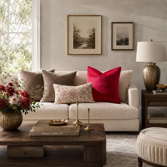 GIGIZAZA Red Velvet Pillow Covers 18x18 Decorative Pillows Pack of 2 | Throw Pillows for Couch Sofa,280gsm Soft Textured Fabric,Modern Square Pillowcases,Luxury Cushion Covers