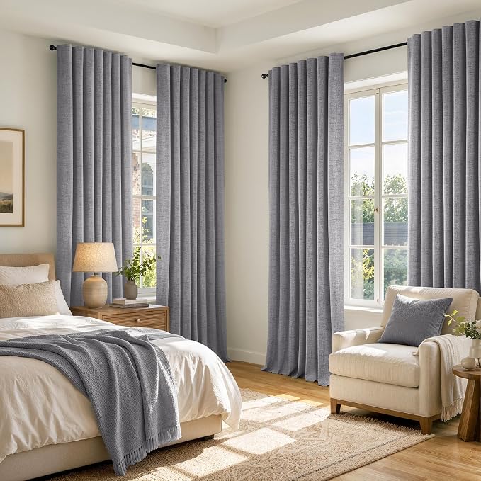 MIULEE 100% Blackout Linen Curtains 42 x 84 Inch Glacier Gray 2 Panels | Thermal Insulated, Room Darkening Drapes for Bedroom Living Room, Back Tab Rod Pocket Pinch Pleated, Solid Luxury Decor
