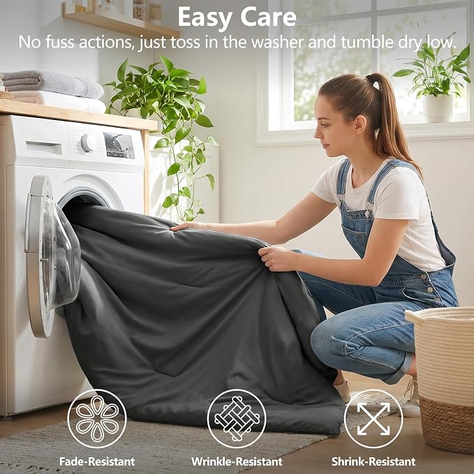 California King Comforter Set Dark Grey, 7 Pieces Bed in a Bag | OEKO-TEX Certified, All-Season, Bedroom, 240GSM Down Alternative Comforter, Flat & Fitted Sheets, 2 Pillowcases & 2 Shams