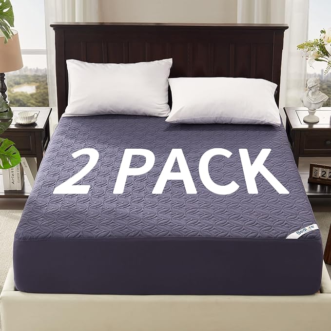 2 Pack Waterproof Mattress Protector California King Size, Deep Pocket Fit | Bedlore Soft Breathable Bed Mattress Cover Pad, Fits 6-18 Inch Deep Mattresses, Ideal for Bedroom, Hotel, Navy Blue