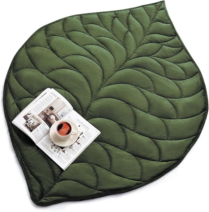 Weighted Lap Blanket for Adults, 7 lbs 41" x 53", Leaf Pattern, Olive Green | Washable Weighted Blankets, Small Portable Blanket for Relaxation, Cozy Luxury Crystal Velvet All-Season Heavy Blanket