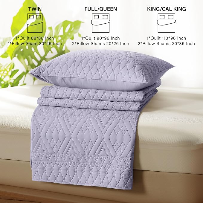 akkialla Twin Size Quilt Bedding Set,Lavender Lightweight Microfiber Soft Bedspreads,Modern Style Geoetric Pattern Coverlet Set for All Seasons,2 Piece(1 Quilt,1Pillow Sham)