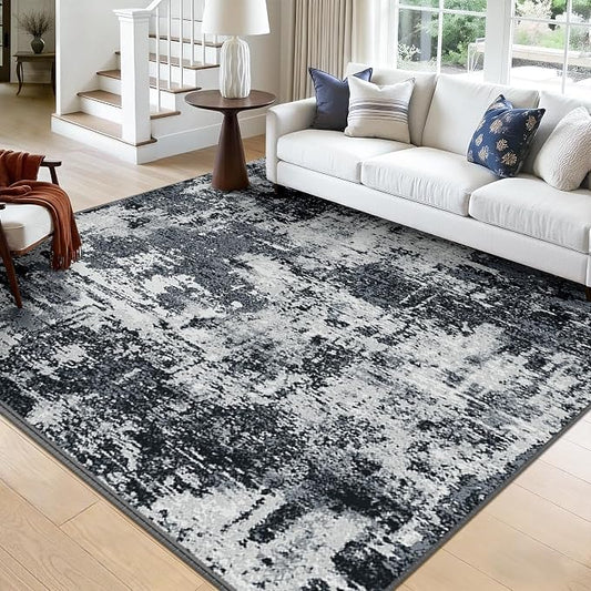 RELEANY Washable Square 9'x9' Area Rug for Living Room Black White | Carpet for Bedroom, Kitchen, Office, Hallway and Entryway, Printed Pattern, Non‑Slip, Soft, Stain‑Resistant, Easy to Clean