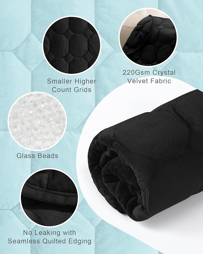 Cottonblue Small Weighted Lap Blanket 7lbs for Adults Teens 24"x29", Black | Luxury Crystal Velvet Weighted Blanket Pad, Washable Portable Travel Blankets for Sleeping Relaxation All Season, Washable
