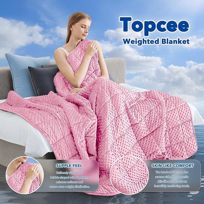 Weighted Blanket for Adults (15lbs 48"x72"), Minky Dots Heavy Blanket for 140-160lbs Sleeping, Soft, Cozy and Cooling Weighted Throw Blankets, Machine Washable, Pink