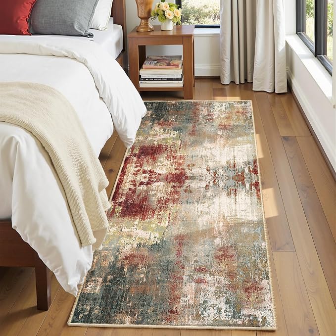 RELEANY Washable Runner 2'x6' Abstract Area Rug for Hallway Rustic Brown | Carpet for Kitchen, Entryway, Bathroom, Living Room, Bedroom, Printed Pattern, Non‑Slip, Soft, Stain‑Resistant, Easy to Clean