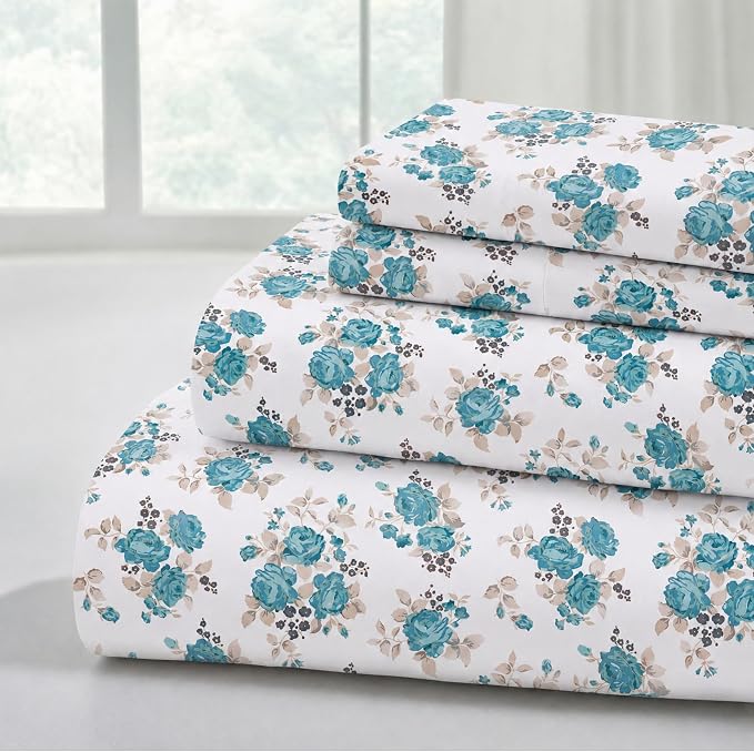 Modern Threads Printed 4-Piece Extra Soft Bedding Sheets & Pillowcase Set, Deep Pocket up to 16 inch Mattress Forever Roses Cal King