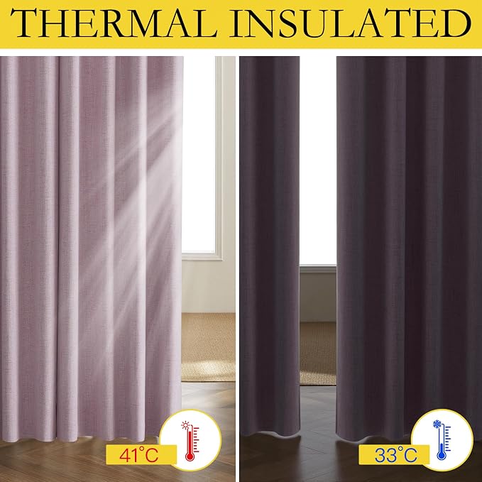 NICETOWN Pink Vintage Linen 100% Blackout Curtains for Playroom, Thermal Insulated Curtains 72" Long, Noise Reducing Window Treatment Drapes for Laundry Room, 62" Wide Per Panel, Set of 2