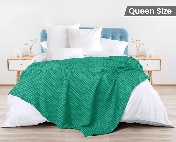 Utopia Bedding 100% Cotton Waffle Blanket Queen Emerald Green, 90x90 Inch | Lightweight Breathable Cozy Summer Bed Blanket Home Decor Gift for Women and Men