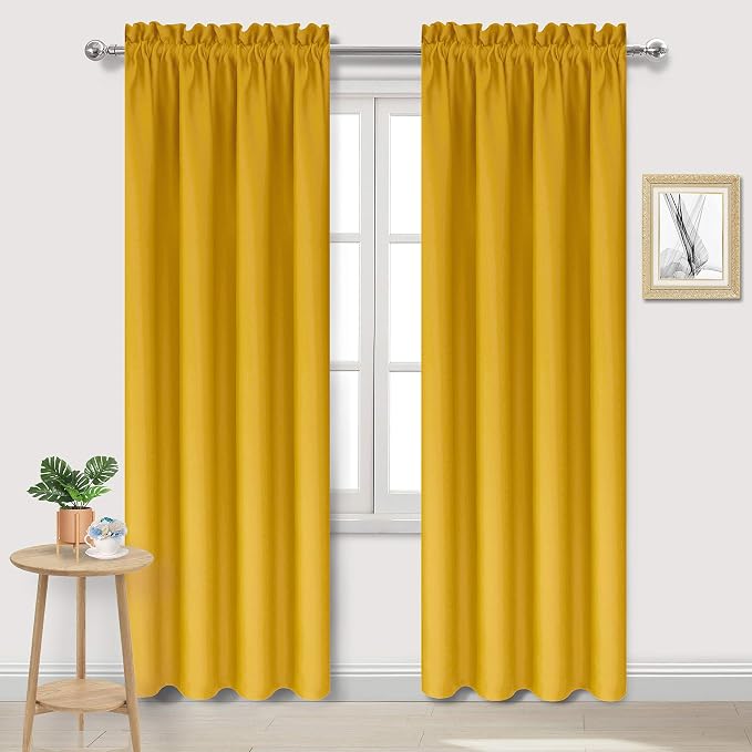 DWCN Blackout Curtains for Bedroom Living Room 38 x 72 Inch Long Yellow | 2 Panels Set, Room Darkening, Thermal Insulated, Light Blocking, Rod Pocket Drapes, Noise Reducing Window Treatments