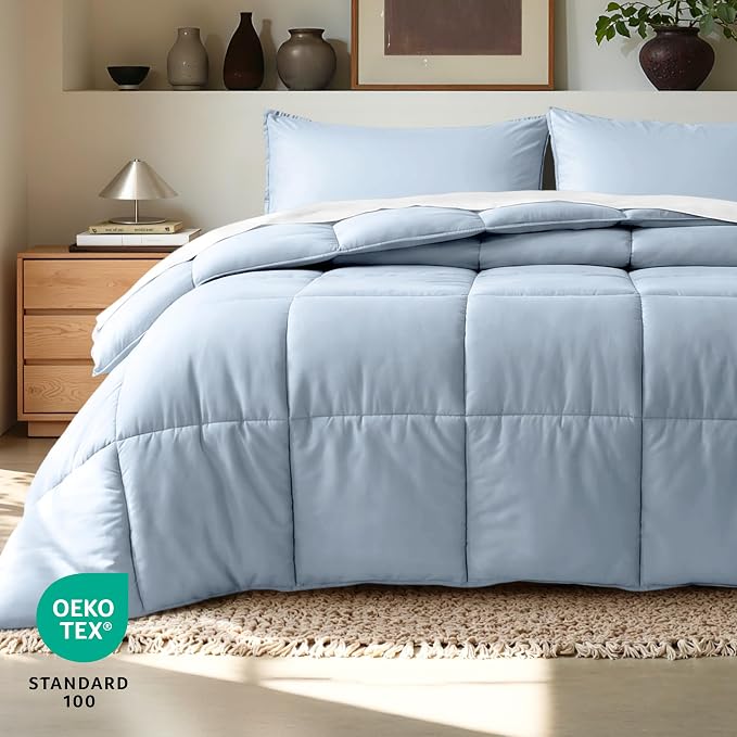 Bare Home Queen Comforter Set - 1800 Ultra Soft (Queen, Dusty Blue) | All-Season, Breathable, Hypoallergenic, Premium 1800, Warm, Cozy