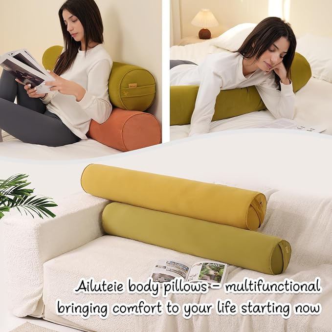 Body Pillow for Adults,Long Round Pillow,Big Cylindrical Pillow,Large Full Bolster Pillows for Side Sleepers (Golden Yellow, 39.37"*7.87")