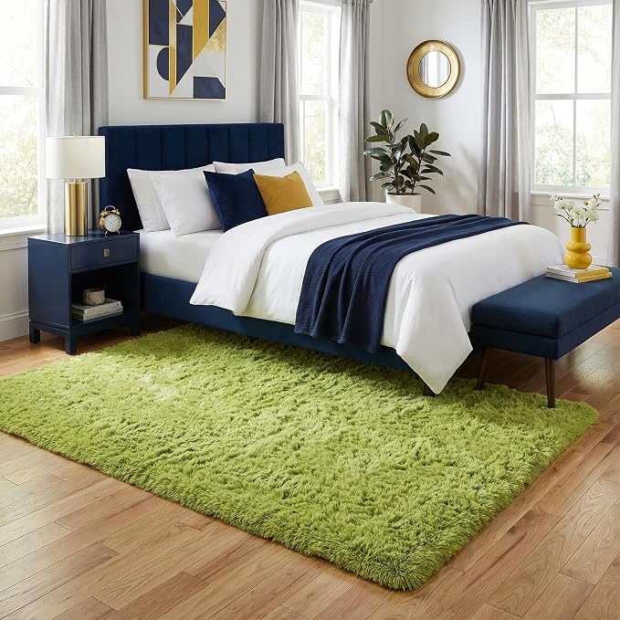 Soft Modern Indoor Large Shaggy Rug for Livingroom Bedroom Dorm Kids Room Home Decorative, Non-Slip Plush Fluffy Furry Fur Area Rugs Comfy Nursery Accent Floor Carpet 3x5 Feet, Green