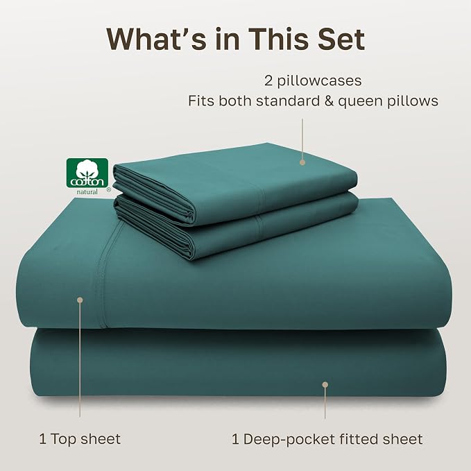 California Design Den Luxury 600 Thread Count Full Size Sheet Sets, Teal | 100% Cotton Sateen Backed by Good Housekeeping Seal, Soft & Smooth, 16" Deep Pocket, All-Around Elastic, Durable, Easy Care