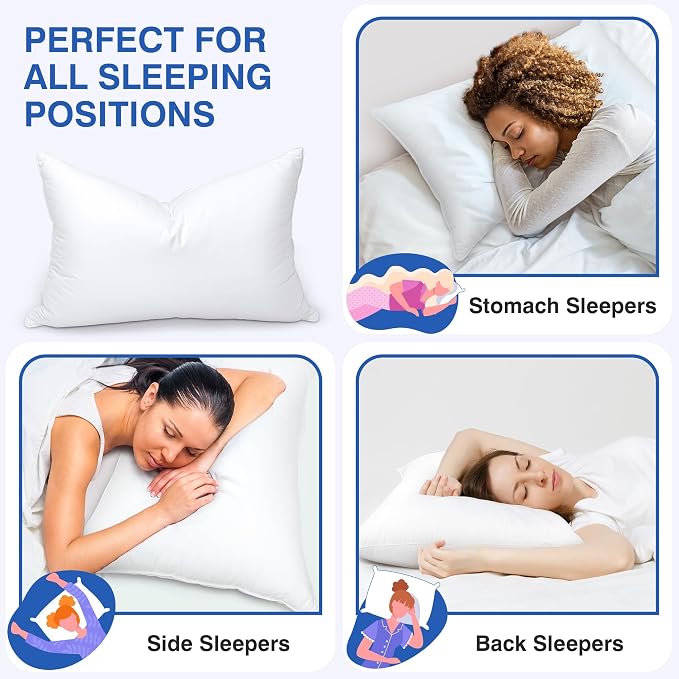 Ultra Soft Feather Pillows Queen Size Set of 2 - Hotel Goose Down Bed Pillow for Sleeping, (Down Fiber) Fluffy Support Surround Fill Polyester for Back, Stomach, Side Sleepers (Ultra Soft)