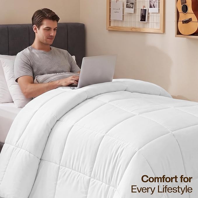 Utopia Bedding Twin Comforter, Duvet Insert, White, 64 x 88 Inches | Soft and Fluffy Down Alternative Bed Comforter, All Season, Breathable, Corner Tabs, Box Stitched, Durable, Machine Washable