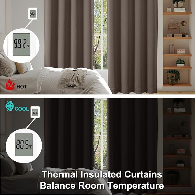 Simplebrand Ava Brown Blackout Curtains for Bedroom 96 Inches Long 2 Panels, Solid Thermal Insulated, Energy Saving Living Room Window Treatment Curtains Blackout Drapes, W40 x L96 Inch, Brown
