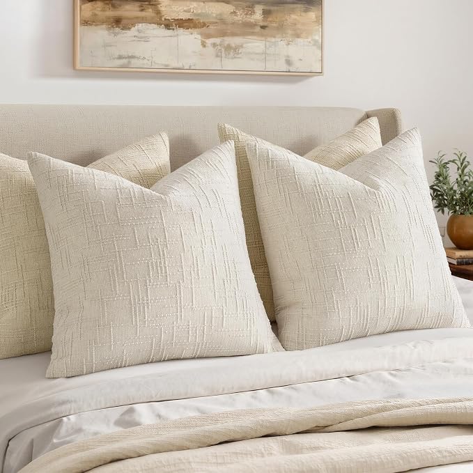 MIULEE Chenille Textured Throw Pillow Covers Cream White 20x20 Set of 2 | Slubby Decorative Pillows, Boho Farmhouse Home Decor, Modern Neutral Cushion Covers for Couch Sofa Bed Living Room