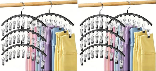 Legging Organizer for Closet, Metal Yoga Pants Hangers 8 Pack w/10 Clips Holds 40 Leggings, Space Saving Hanging Closet Organizer w/Rubber Coated Closet Organizers and Storage, Black