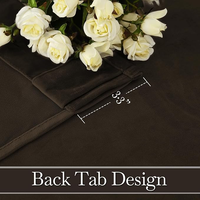 RYB HOME Brown Velvet Blackout Curtains for Bedroom 63 inches Length | Thermal Insulated, Privacy UV Heat Blocking, Luxurious Soft Fabric, Back Tab, Drapes for Nursery Office, W42 x L63, 2 Panels