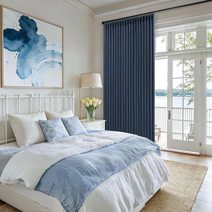 100 Inch Pinch Pleat Navy Blue 100% Blackout Curtains with Liner 2 Panels | Thick Linen Double Layer Curtain, Modern Neutral, Room Darkening Thermal Insulated, for Dining Room Bedroom, 100 Inches Long