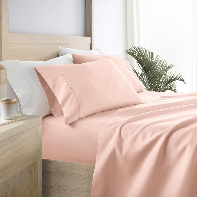 Linen Market Brushed Microfiber Full Sheet Set 4 Piece – Oeko-TEX Certified Ultra Soft & Wrinkle-Free - 16" Deep Pocket Sheets - Easy Care Full Size - Blush