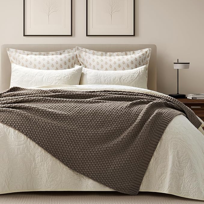 EVERGRACEHOME Chunky Chenille Knit Throw Blanket, 50 x 60, Mocha Brown | Sculpted Moss Stitch, Chic Modern Farmhouse, All-Season Warmth, OEKO-TEX® Certified, Elegant Blanket for Couch, Bed, Sofa