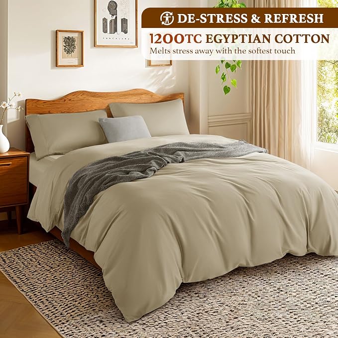 DEITAS 100% Cotton King Duvet Covers 3 Piece,1200 Thread Count，Linen | Luxury Egyptian Cotton Comforter Cover With Zipper Closure, Ultra Cooling Breathable, Hotel Bedding Duvet Covers