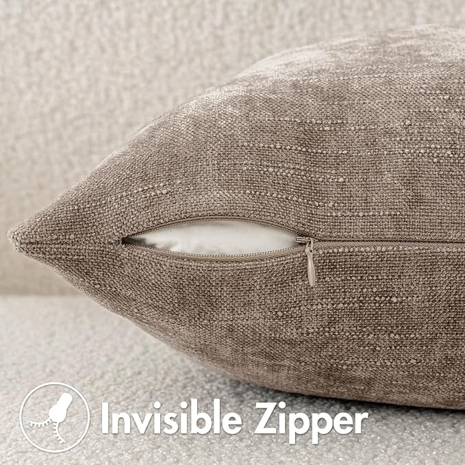 MIULEE 26x26 Inch Euro Textured Chenille Throw Pillow Covers Light Taupe | Pack of 2 Decorative Soft Throw Pillows,Solid Textured Cushion Covers,Modern Home Decor for Bed Couch Sofa Bedroom Livingroom