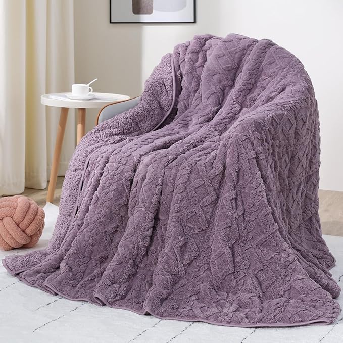 Drewin 15 lbs Weighted Blanket Queen Size for Adults,Purple,60 x 80 inches | Stress Relief & Better Sleep,Soft Jacquard Sherpa with Glass Beads,Machine Washable,Great for Napping,Relaxing,Reading