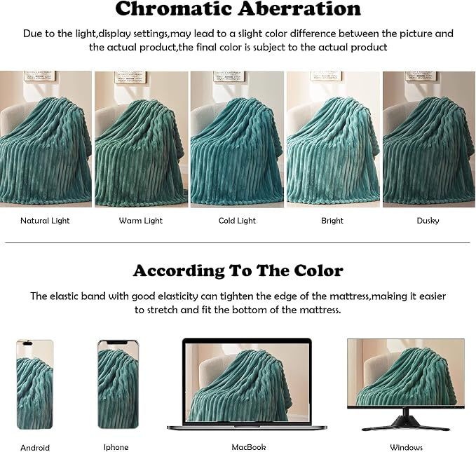 NEWCOSPLAY Fleece Ribbed Cozy King Blanket for Couch, Light Teal, 90"x110" | Premium Silky Flannel Blanket, Soft Lightweight Fluffy Throw Blanket for Bed Sofa Decor, Gift for All Season Use
