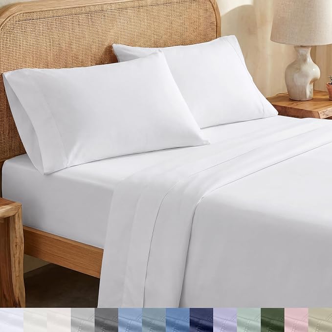 California Design Den 100% Organic Cotton King Size Sheets Set, White | GOTS Certified, Lightweight Crisp & Airy Percale For Hot Sleepers, 15" Deep Pocket, All-around Elastic, Easy Care