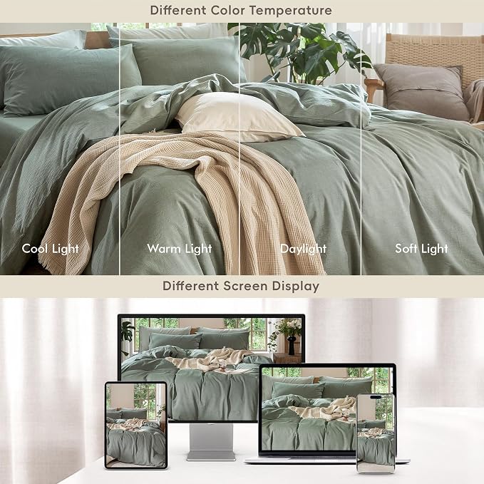 MooMee Duvet Cover Set 100% Washed Cotton Linen Like Cal King | Relaxed Linen-like Texture. Soft, Breathable & Long-lasting Comfort. Lightweight. Hidden Zipper with 8 Interior Corner Ties
