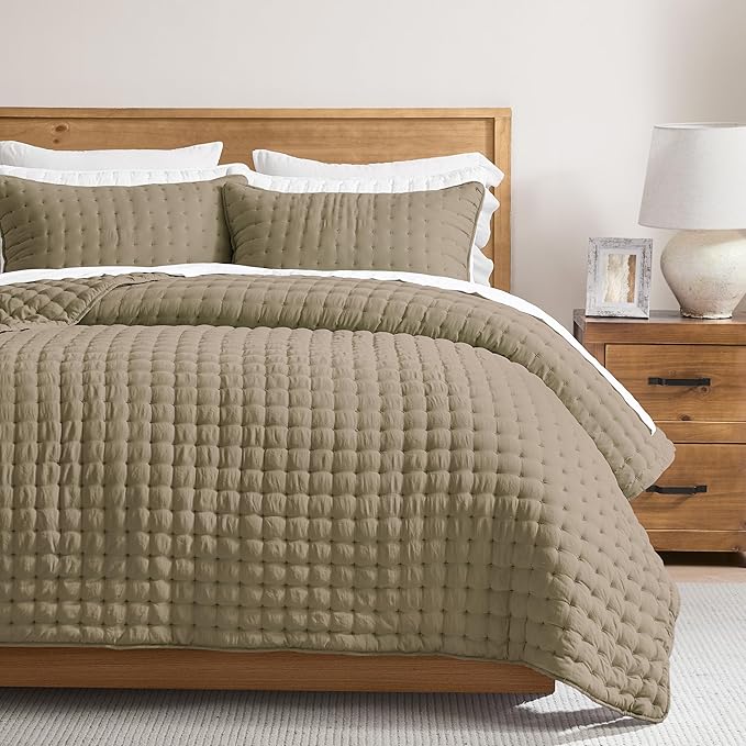 WDCOZY Twin Quit Size Bedding Sets with Pillow Sham, Lightweight Soft Bedspread Coverlet, Quilted Blanket Thin Comforter Bed Cover for All Season, 2 Pieces, 68x90 inches, Taupe
