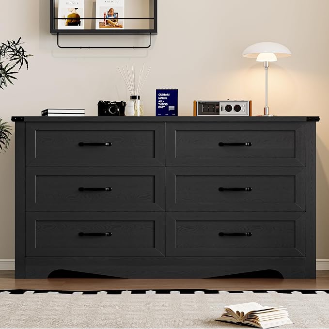 BORNOON 6-Drawer Dresser for Bedroom, Modern Wooden Chest of Drawers with Metal Handles, Anti-Tipping Design, Sturdy and Stable Storage Organizer for Living Room, Entryway, Home Office