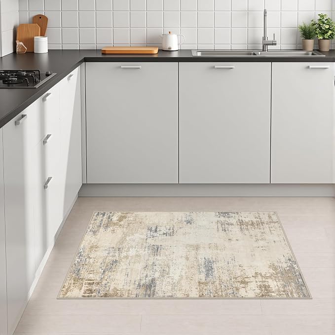 2x3 Washable Entryway Rug: Modern Abstract Soft Carpet Beige Brown | For Entrance, Bedroom, Kitchen, Laundry, Bathroom,Door Mat,Modern Abstract,Machine washable,Non-Slip,Stain Resistant,Indoor