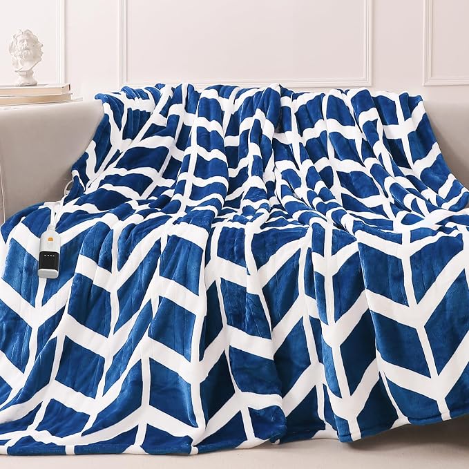 VENTIMI Heated Blanket Full, 9 Heat Levels & 2-10 Hours Auto Off, Navy | ETL & FCC, Fast Warming, 72" x 84", Flannel and Sherpa, Couch Bed Use, Machine Washable, Removable Controller