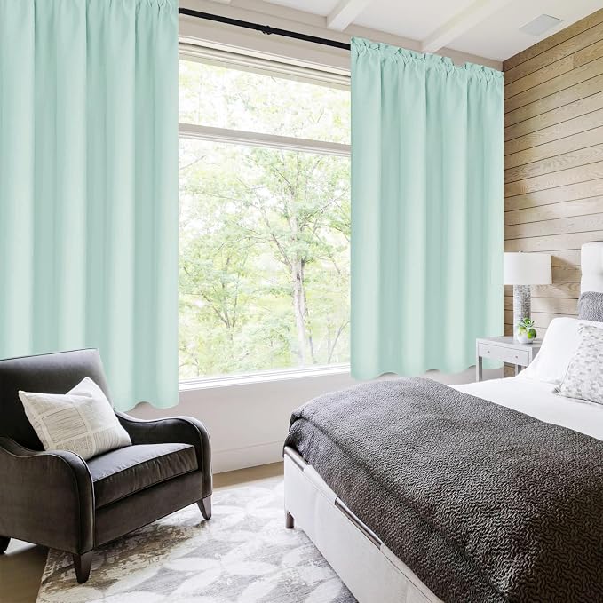 DWCN Blackout Curtains for Bedroom Living Room 42 x 63 Inch Long 2 Panels | Room Darkening, Thermal Insulated, Light Blocking, Rod Pocket Drapes, Noise Reducing Window Treatments, Mint Green