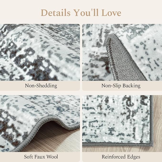Rugflix 9x12 Area Rugs for Living Room, Washable Blue Grey Large Rug | Machine Washable; Stain-Resistant; Low Pile; Non-Slip; Modern Abstract; Carpet for Bedroom Dining Office Nursery Home