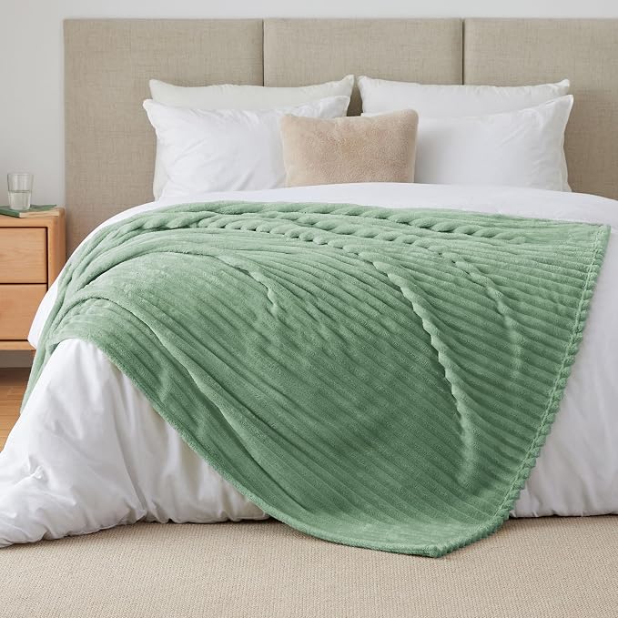 BEDELITE Striped Fleece Throw Blanket, Green, 50"x60" | 300GSM Microfiber Fleece, Soft Cozy, Lightweight Warm, Double-Sided Plush, Machine Washable, Gift, Room Decor, for Couch Sofa